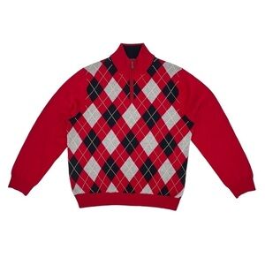 Brooks Brothers Red Blue Argyle 1/4 Zip Long Sleeve Sweater Size XL Men’s